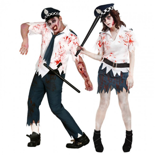 pareja disfraces policías zombies
