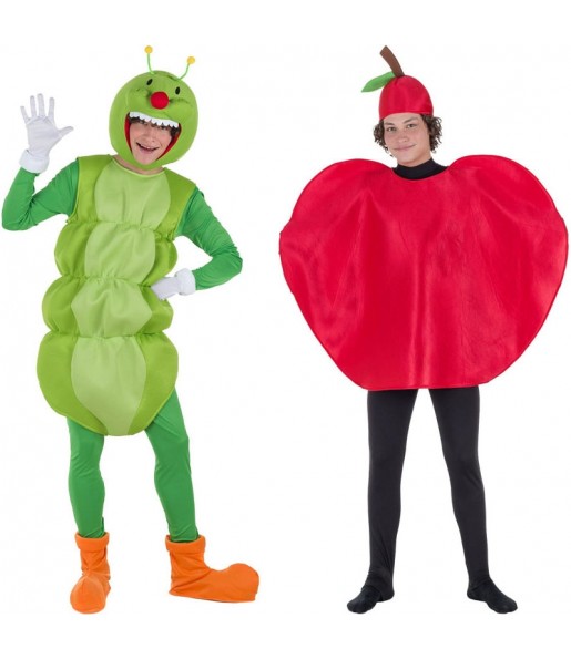 pareja disfraces gusano y manzana
