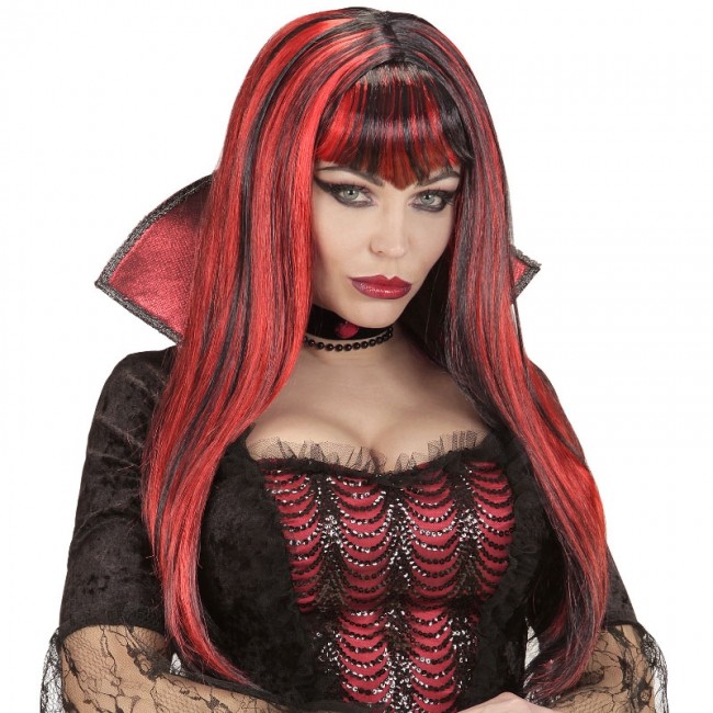 peluca de vampiresa con mechas rojas